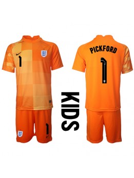 England Jordan Pickford #1 Torwart Auswärts Trikotsatz für Kinder WM 2022 Kurzarm (+ Kurze Hosen)
